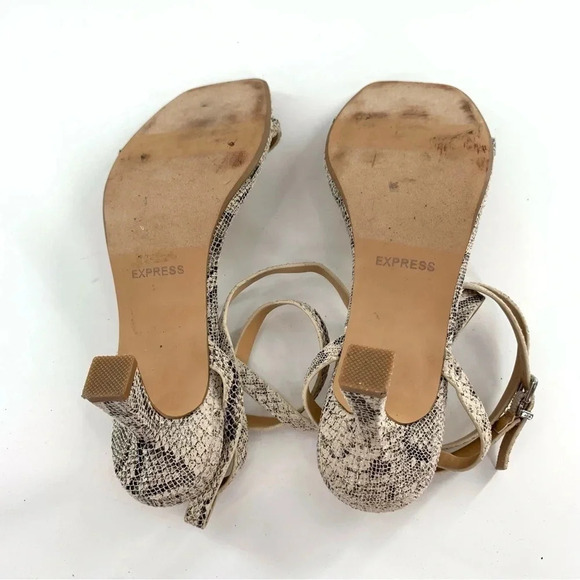Express heels size 9 gray cream faux vegan leather snakeskin print party - Picture 7 of 12